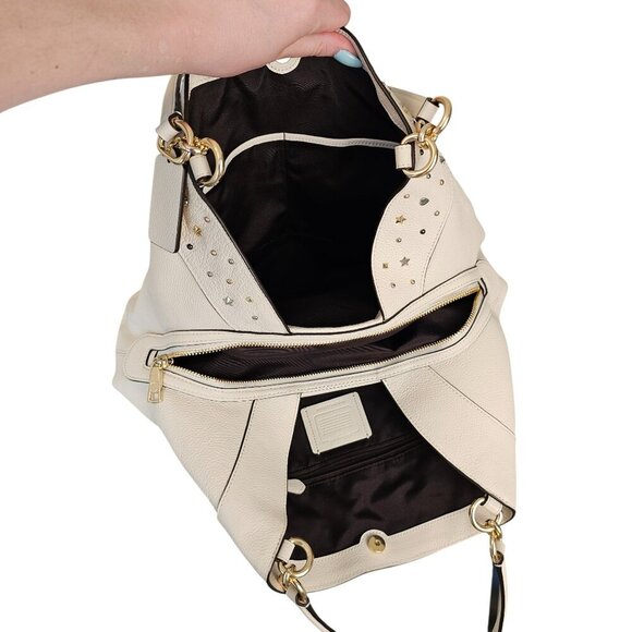 Coach Lexy Stardust Cream Bedazzled Leather Hobo Bag - Picture 8 of 11